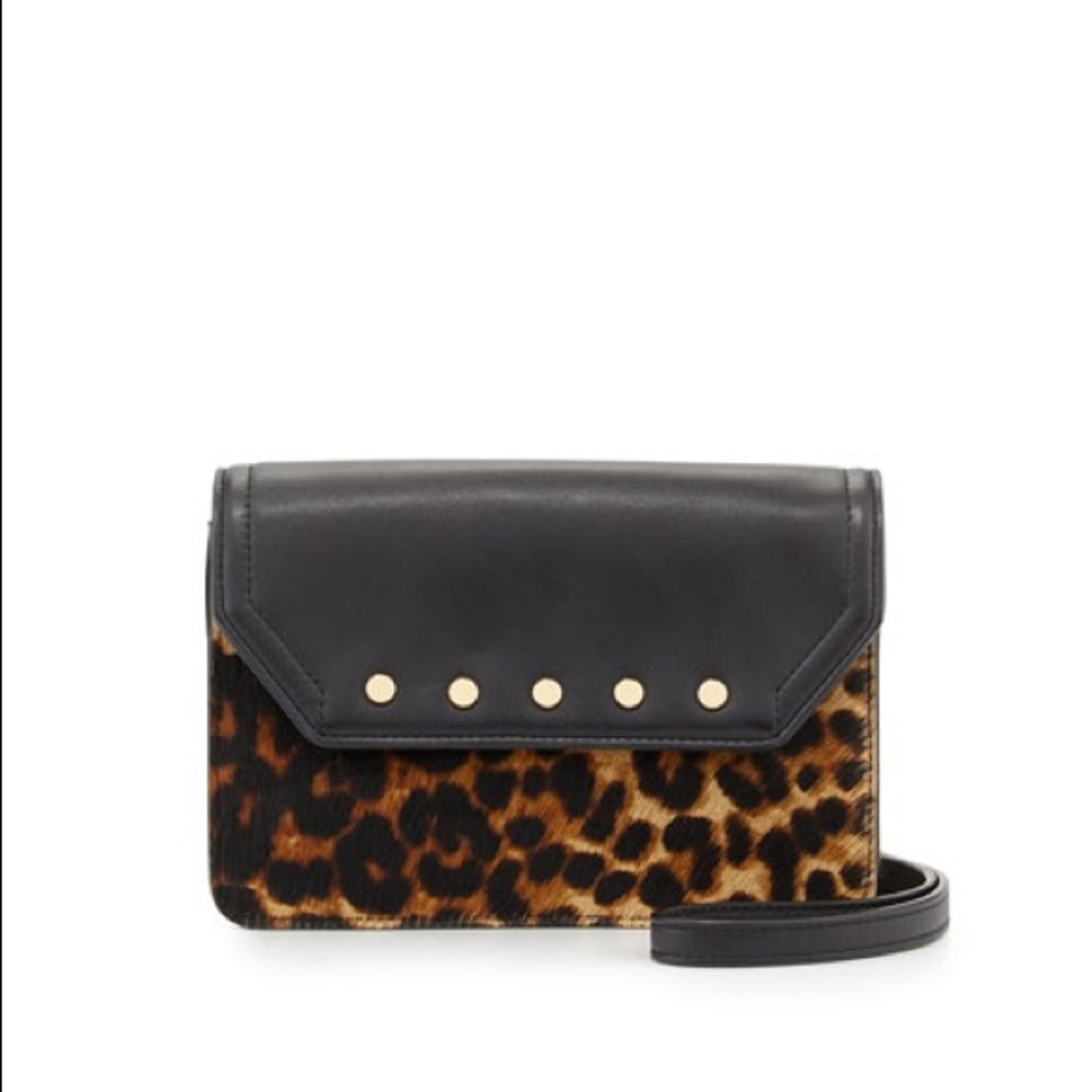 Milly Logan Leopard-Print Calf Hair Mini Crossbody Bag in Red & Black